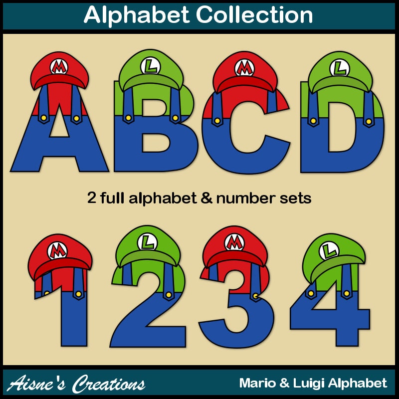 Mario and Luigi (Super Mario) Alphabet Letters & Numbers Clip Art Graphics