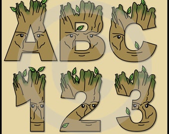 Groot (Guardians of the Galaxy) Alphabet Letters & Numbers Clip Art Graphics