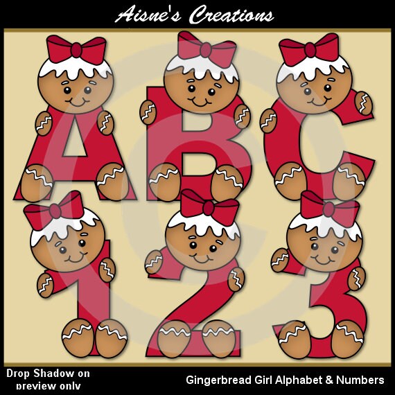 Gingerbread Girl Alphabet & Numbers Clip Art Graphics Il_570xn
