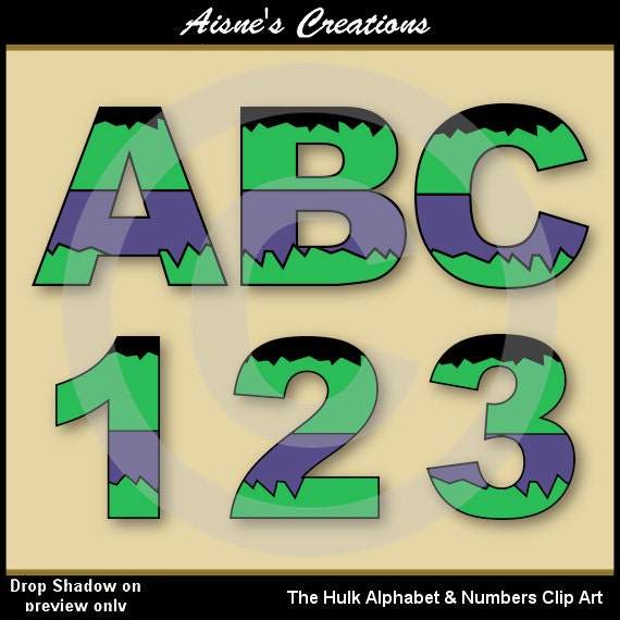 The Hulk (Avengers) Alphabet Letters & Numbers Clip Art Graphics Il_570xn