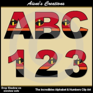 The Incredibles Alphabet & Numbers Clip art Graphics