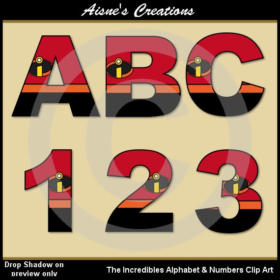 The Incredibles Alphabet & Numbers Clip art Graphics Il_570xn