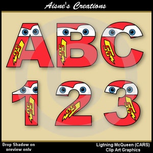 Lightning McQueen (CARS) Alphabet Letters & Numbers Clip Art Graphics