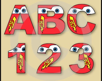 Lightning McQueen (CARS) Alphabet Letters & Numbers Clip Art Graphics