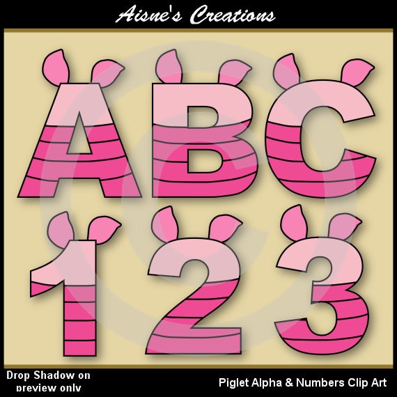 Piglet Alphabet Letters & Numbers Clip Art Graphics Il_570xn