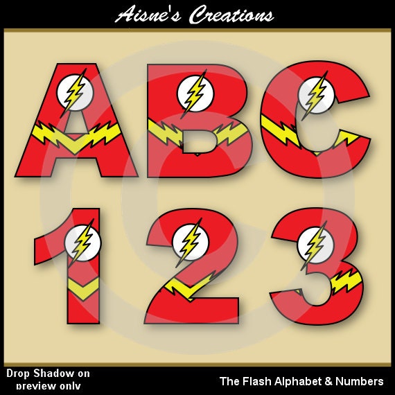 The Flash (Justice League) Alphabet Letters & Numbers Clip Art Graphics Il_570xn