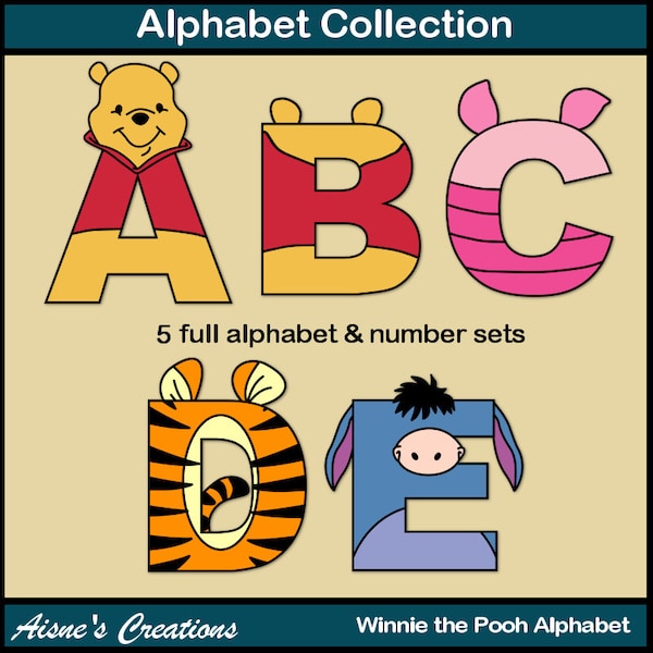 Winnie l'ourson Alphabet Lettres et chiffres Clip Art Graphics