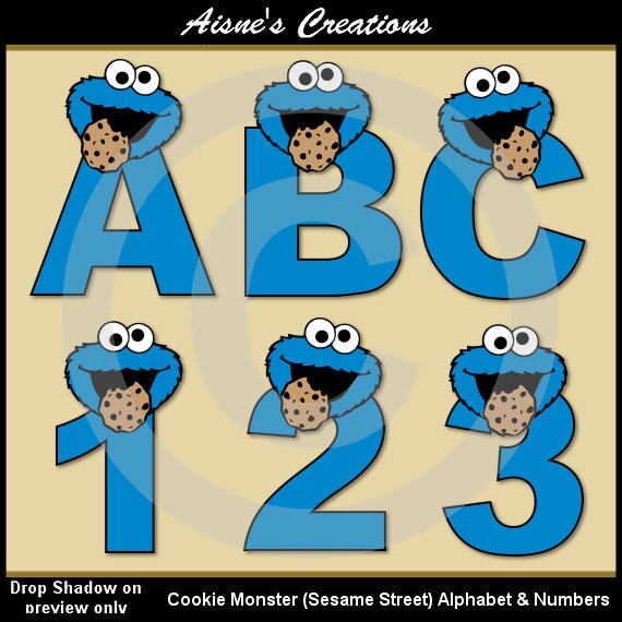 Cookie Monster (Sesame Street) Alphabet Letters & Numbers Clip Art Graphics Il_570xn
