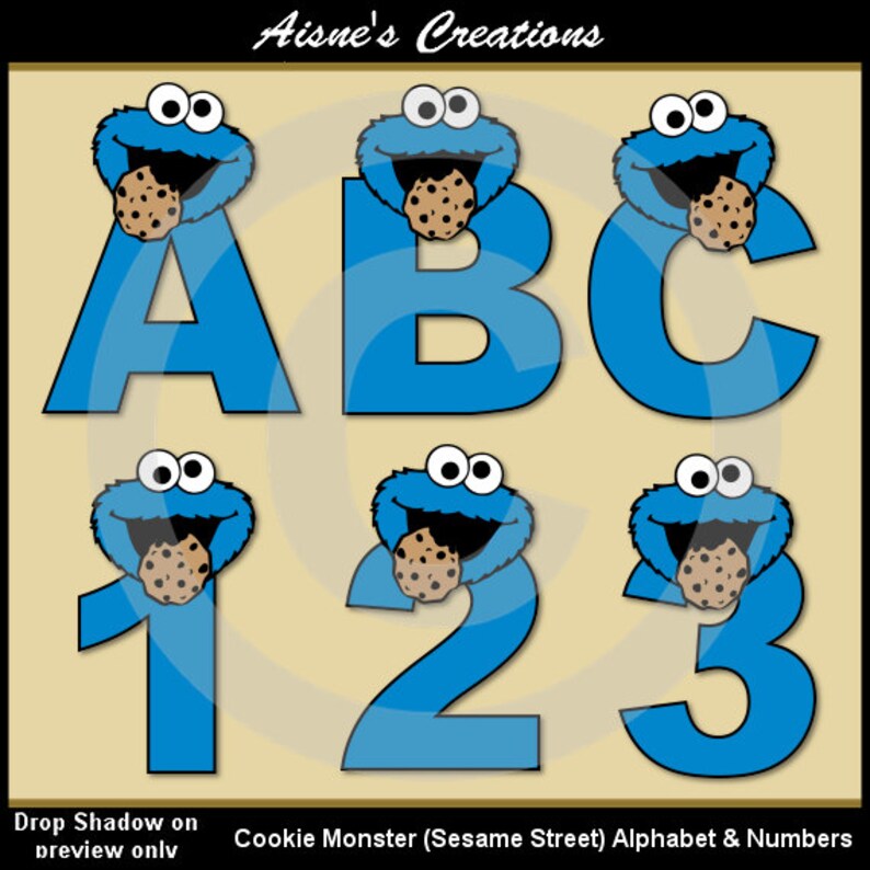 Cookie Monster Sesame Street Alphabet Letters & Numbers Clip Etsy