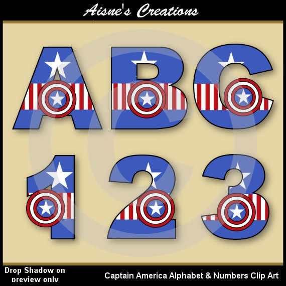 Captain America (Avengers) Alphabet Letters & Numbers Clip Art Graphics Il_570xn