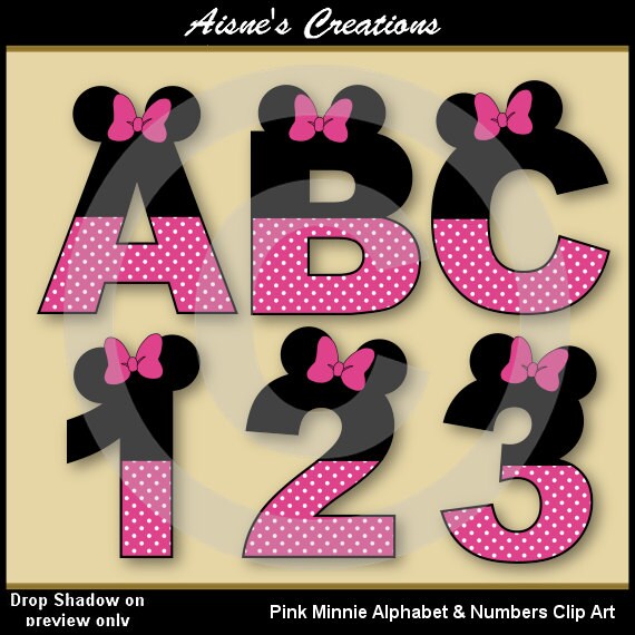 Pink Minnie Alphabet Letters & Numbers Clip Art Graphics Il_570xn