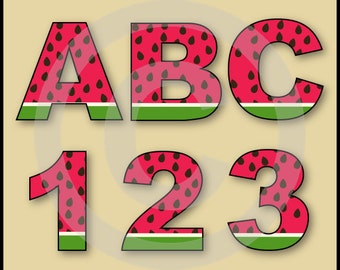 Watermelon Alphabet Letters & Numbers Clip Art Graphics