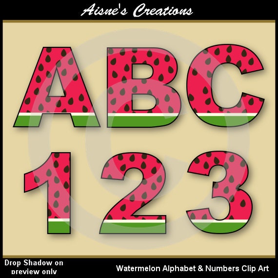 Watermelon Alphabet Letters & Numbers Clip Art Graphics Il_570xn