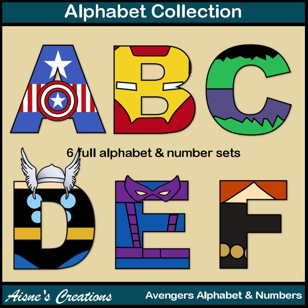 The Avengers Alphabet Letters and Numbers Clip Art Pack