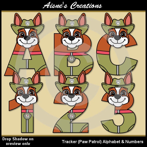 Tracker (Paw Patrol) Alphabet Letters & Numbers Clip Art Graphics Il_570xn