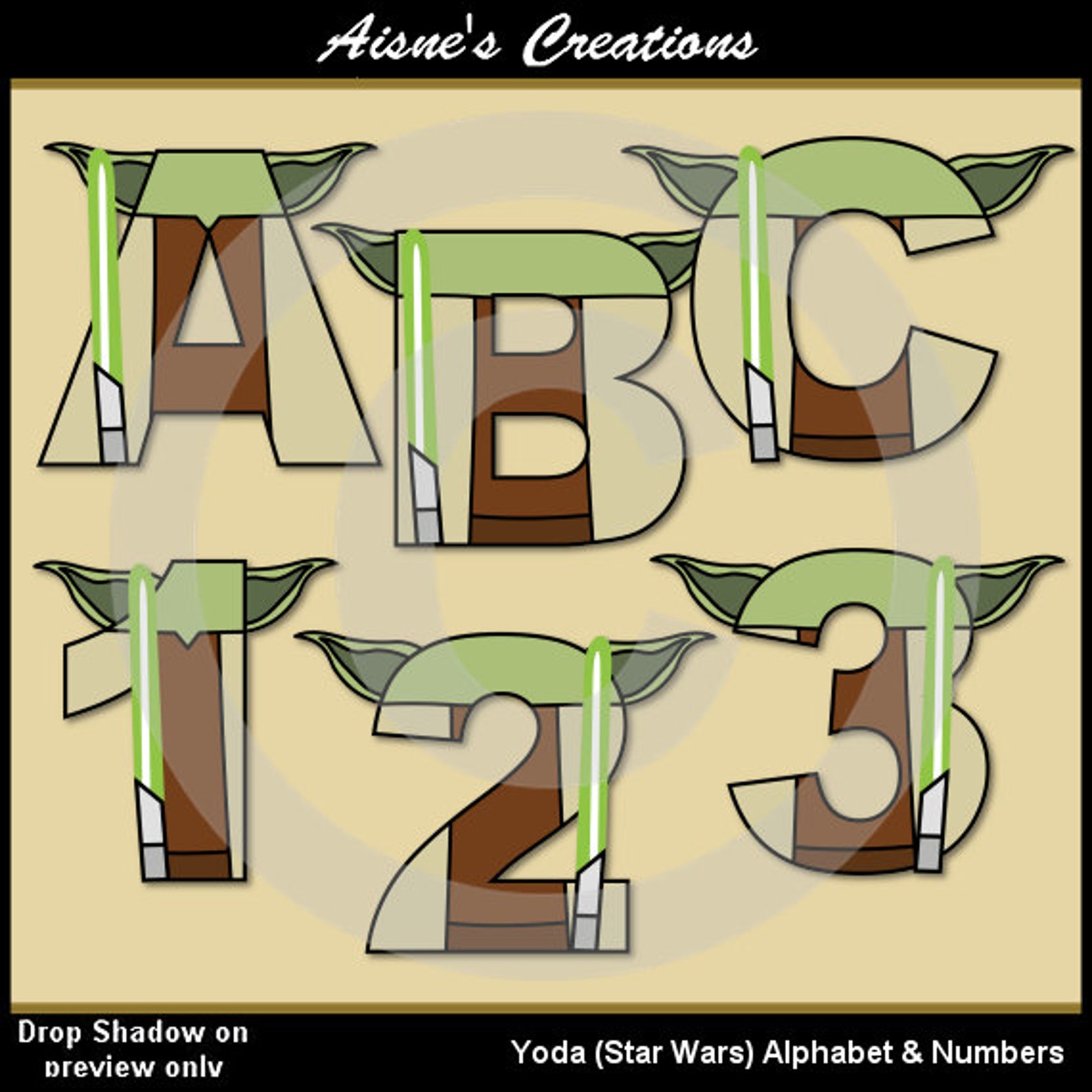 Yoda star Wars Alphabet Letters & Numbers Clip Art Graphics Etsy