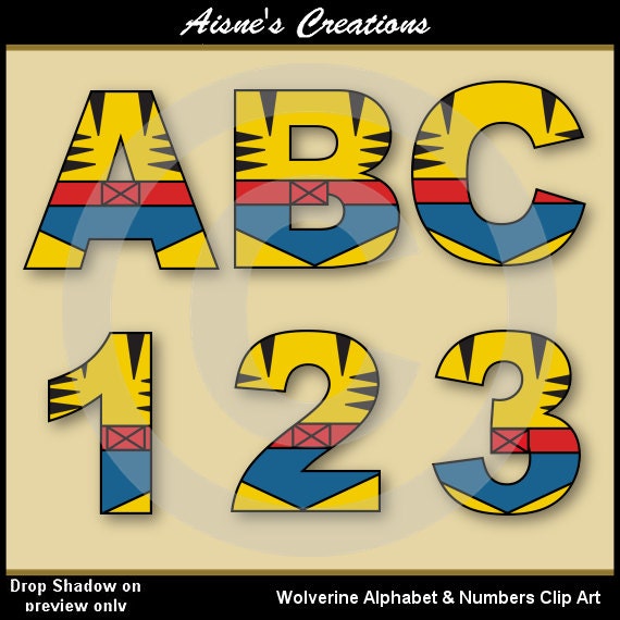 Wolverine (X-Men) Alphabet Letters & Numbers Clip Art Graphics Il_570xn