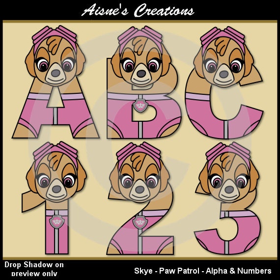 Skye - Paw Patrol - Alphabet Letters & Numbers Clip Art Graphics Il_570xn