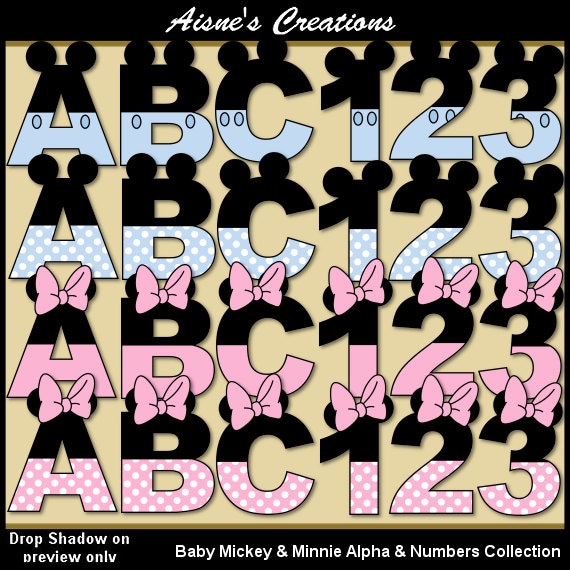 Baby Mickey & Minnie Alphabet Letters and Numbers Clip Art Collection Il_570xn
