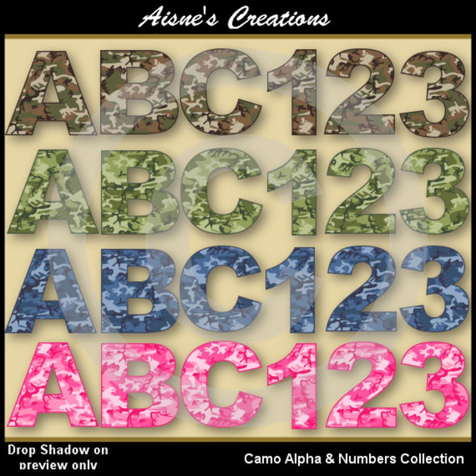Camouflage Alphabet &amp; Numbers Clip Art Collection | Etsy