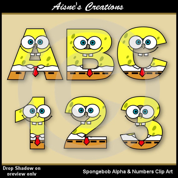 Spongebob Alphabet Letters & Numbers Clip Art Graphics Il_570xn