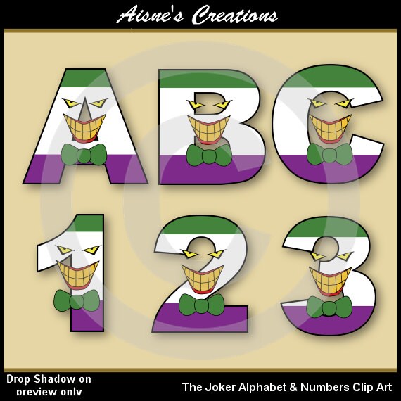 The Joker (Batman) Alphabet Letters & Numbers Clip Art Graphics Il_570xn