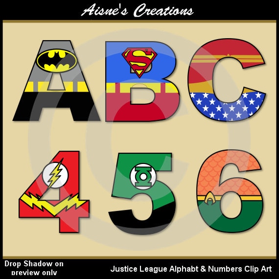 Justice League Alphabet Letters & Numbers Clip Art Graphics Il_570xn