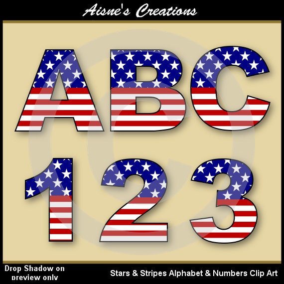 Stars & Stripes Alphabet Letters and Numbers Clip Art Graphics Il_570xn