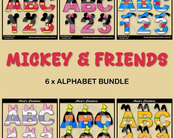 Mickey & Friends Alphabet Letters and Numbers PNG Bundle