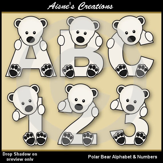 Polar Bear Alphabet Letters & Numbers Clip Art Graphics Il_570xn