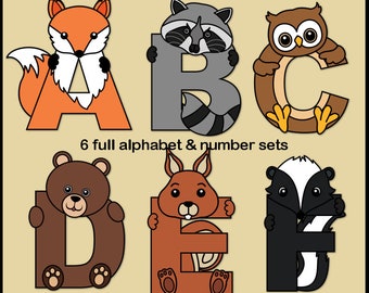 Woodland Animals Alphabet Letters & Numbers Clip Art Graphics, AlphaPals