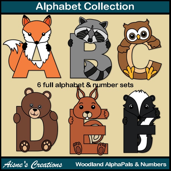 Woodland Animals Alphabet Letters & Numbers Clip Art Graphics, AlphaPals