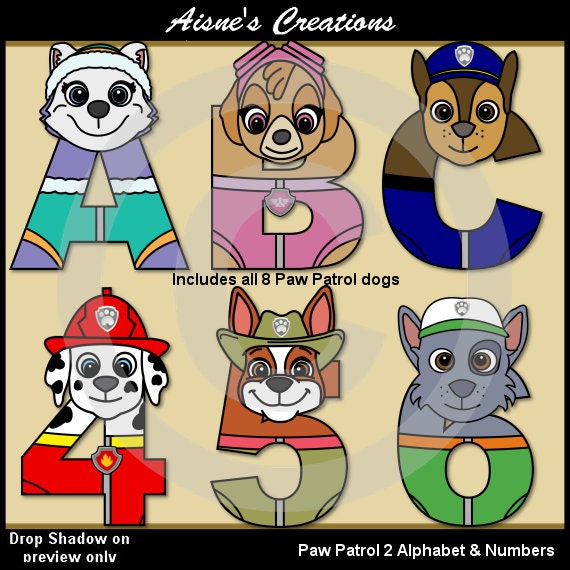 Paw Patrol 2 Alphabet & Numbers Clip Art Graphics Il_570xn