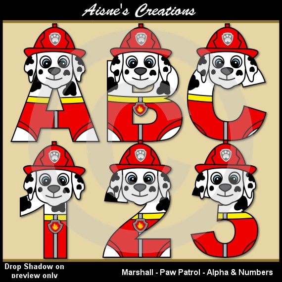 Marshall - Paw Patrol - Alphabet Letters & Numbers Clip Art Graphics Il_570xn