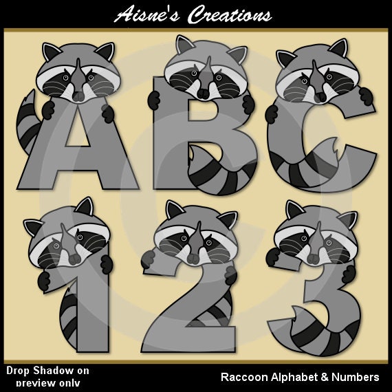 AlphaPals Raccoon Alphabet Letters & Numbers Clip Art Graphics Il_570xn