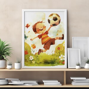Cute Boy Soccer Wall Art, Kids Room Sports Print, Nursery Soccer Wall Decor, Playroom Boy Wall Art, Boys Room Sports Art