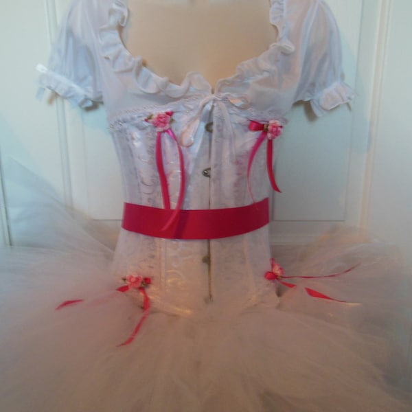 Lil Bo Peep Custom Costume, Underbust Corset, Tulle Skirt, Peasant Blouse Sz S/M  NWT