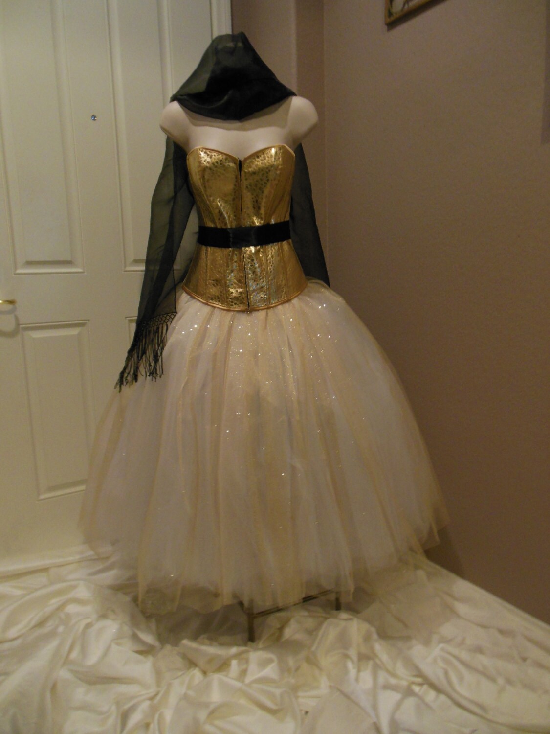 Gold Corset, Gold Tulle Skirt, Custom Gold Glitter Tulle Skirt Tea