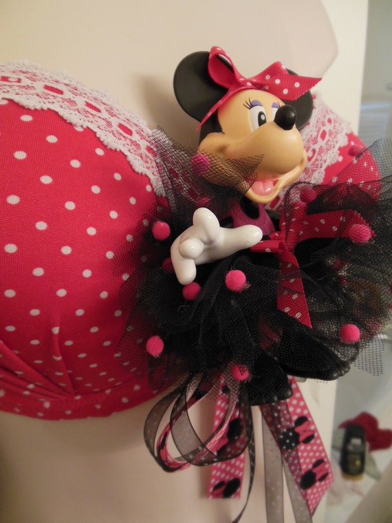 Pink Minnie Mouse Decorated Bra Size 44C by Violet Castle Costumery 