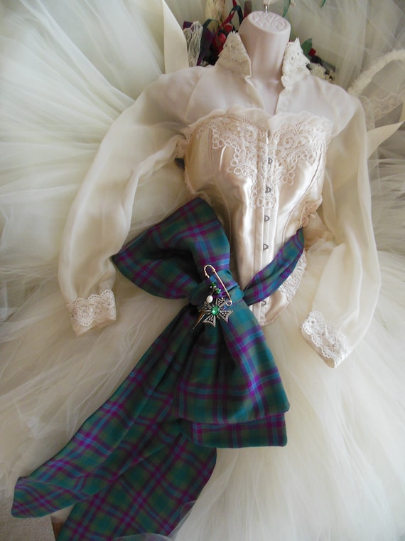 Sassi Holford Mischa Bridal Gown & Groom in Kilt Scottish Wedding