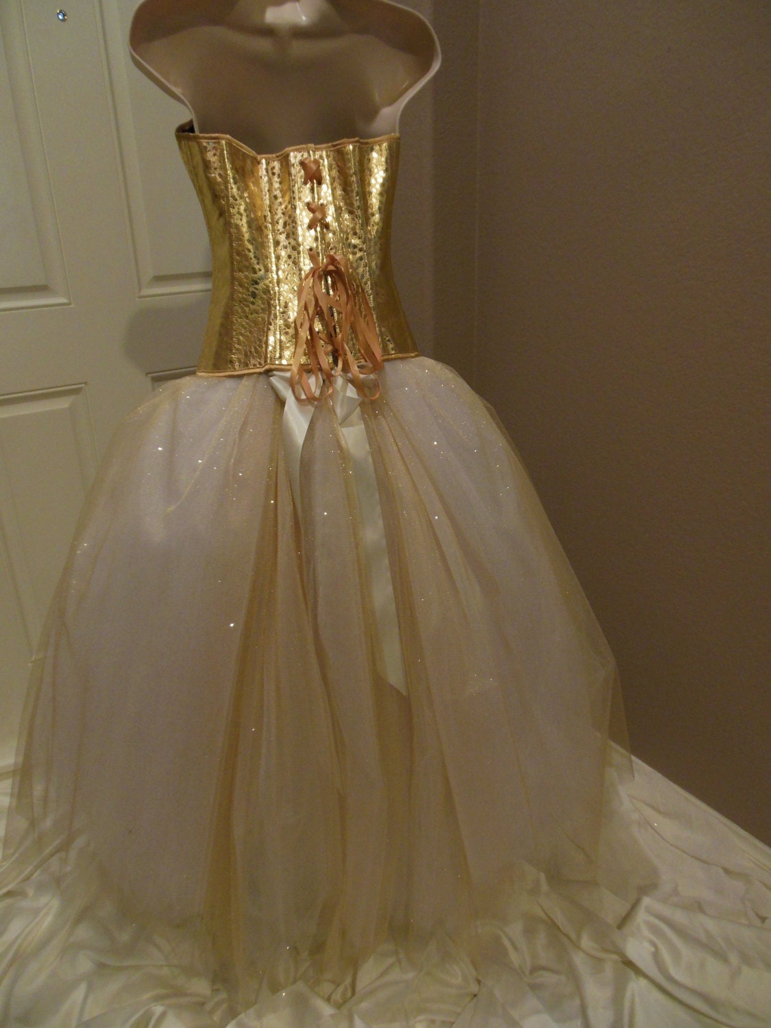 Gold Corset, Gold Tulle Skirt, Custom Gold Glitter Tulle Skirt Tea