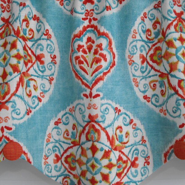 Window treatment valance. window valance, teal valance, contempory valance, orange, window curtains, decorative pillows