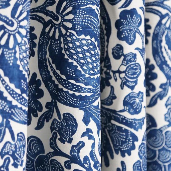 Indigo Blue And Off White Lined Curtains Cobalt Image 0