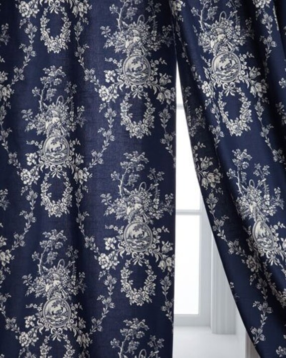 4 Colors Curtains Fully Lined Toile Red Navy Blue Gray Etsy