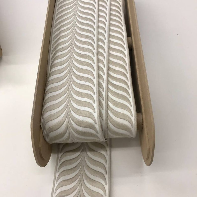 3 Yards Decorative Wide Drapery Trim Gray Ecru and Navy Etsy