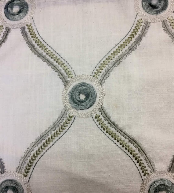 Embroidery Linen Gray Or Spa Blue Curtains Drapery Etsy