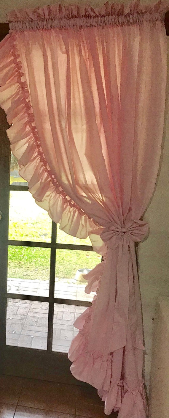 Pink Shabby Chic Curtains Ruffled Country Ruffle Image 0