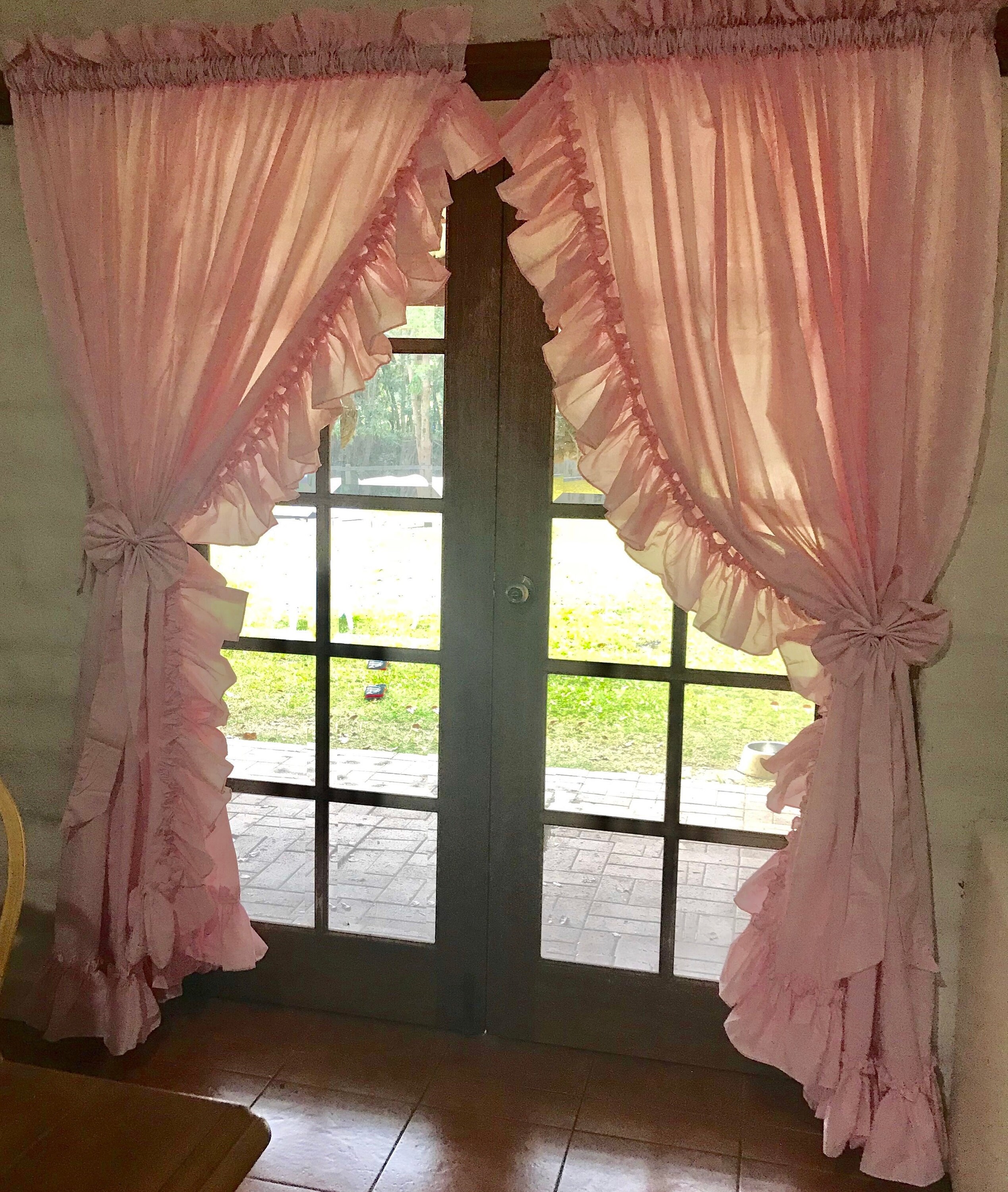 Pink Curtains Pink Ruffle Window Curtains Shabby Chic Etsy