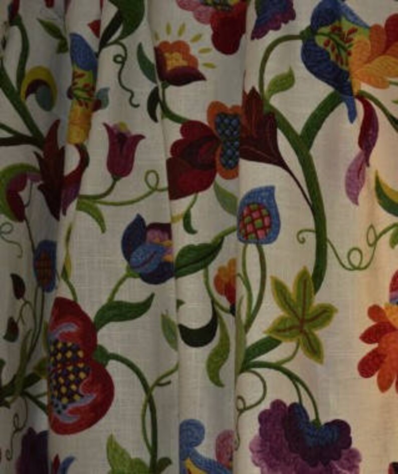 Vines and vibrant colors Linen Curtain,Drapes Custom made draperies Window panels Curtains Designer Fabric Custom curtains Green Blue