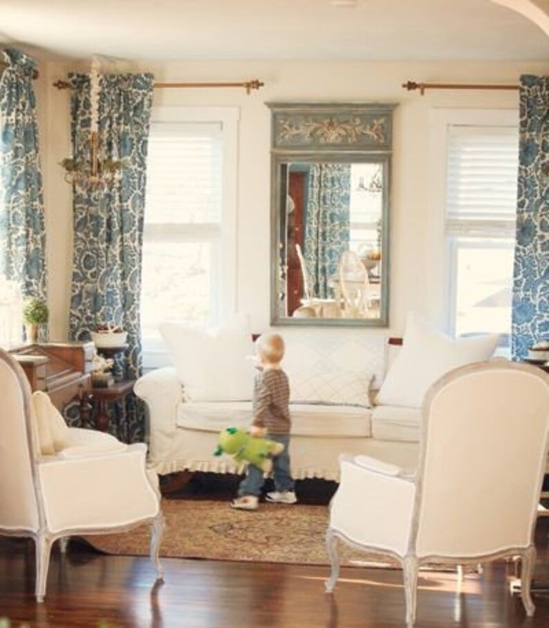 Indigo Blue And Off White Lined Curtains Cobalt Ds Dining Room Living Dries Dry